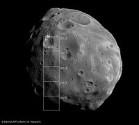 HRSC orbit 5870 nadir channel with SRC footprints. Resolution: 14 m/pixel