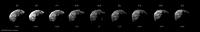 <b>Figure 2:</b> HRSC nine-channel sequence, orbit 5861. Note that four channels, IR - infra-red, GR - green, BL - blue, and RE - red, are taken through colour filters and so have a different appearance. Original channels recorded at resolution from 92-470 m/pixel; here all shown at 92 m/pixel.